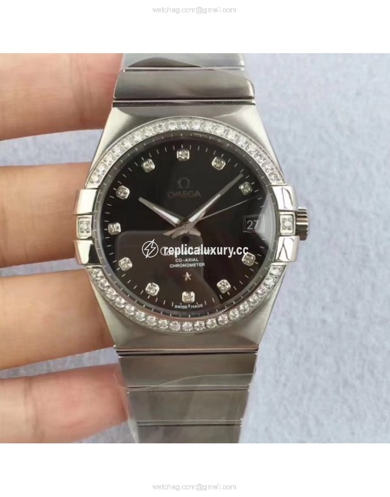 Omega Constellation 123.55.38.20.99.001 38MM SSS Stainless Steel & Diamonds Black 