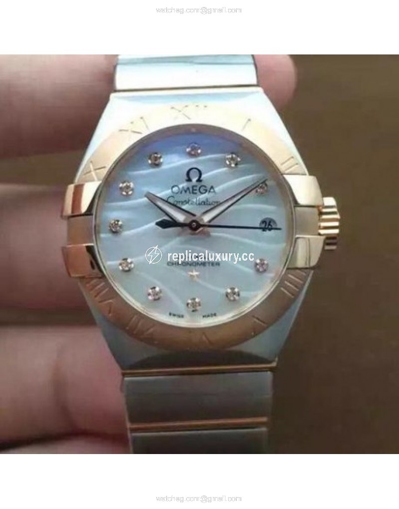 Omega Constellation Double Eagle Lady 27MM Stainless Steel & Rose Gold Pearl 