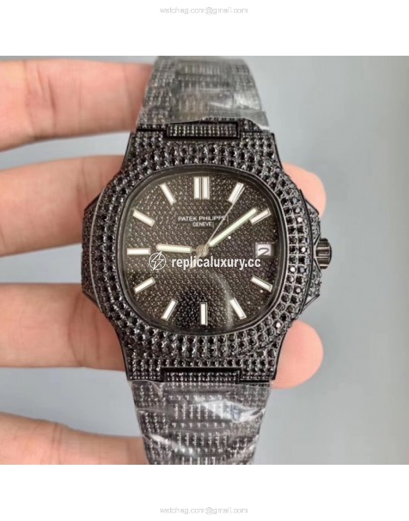 Patek Philippe Nautilus Jumbo 5719/10G-010 WF PVD & Black Diamonds Black Diamond 