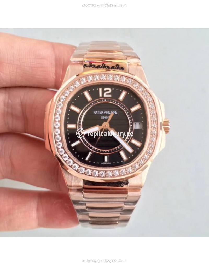 Patek Philippe Nautilus Ladies 7010/1R-010 JJ Rose Gold & Diamonds Black 