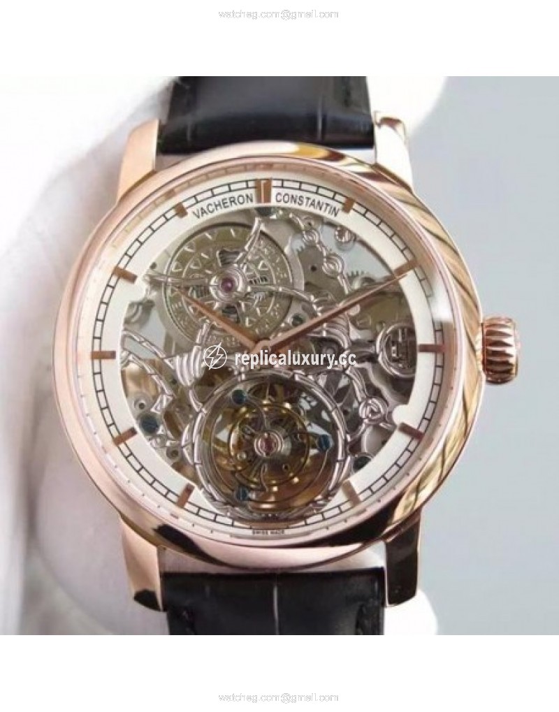Vacheron Constantin Patrimony Tourbillon Rose Gold Skeleton & White 