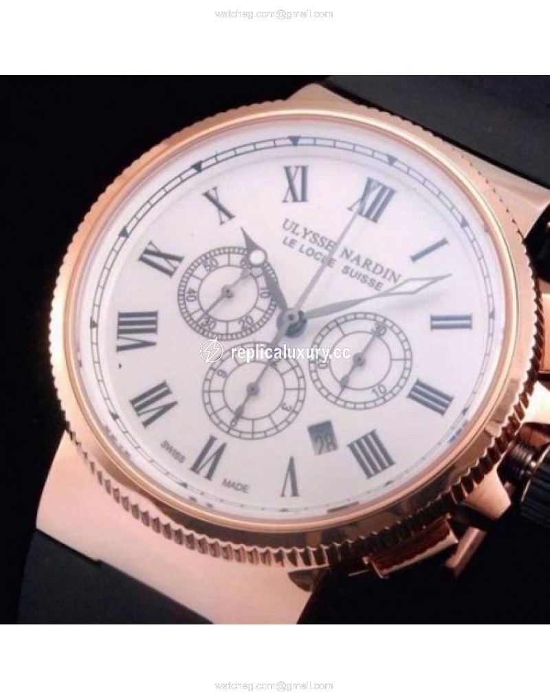 Ulysse Nardin Marine Chronograph Rose Gold Roman Numbers White 