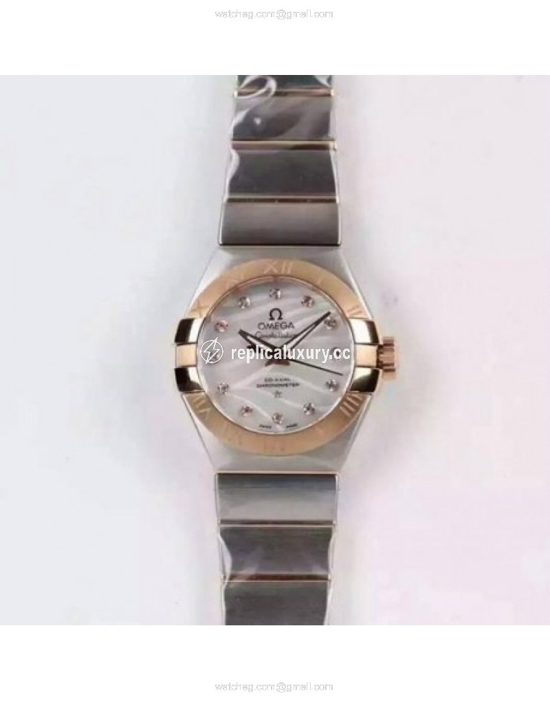 Omega Constellation Double Eagle Lady 27MM Stainless Steel & Rose Gold White 