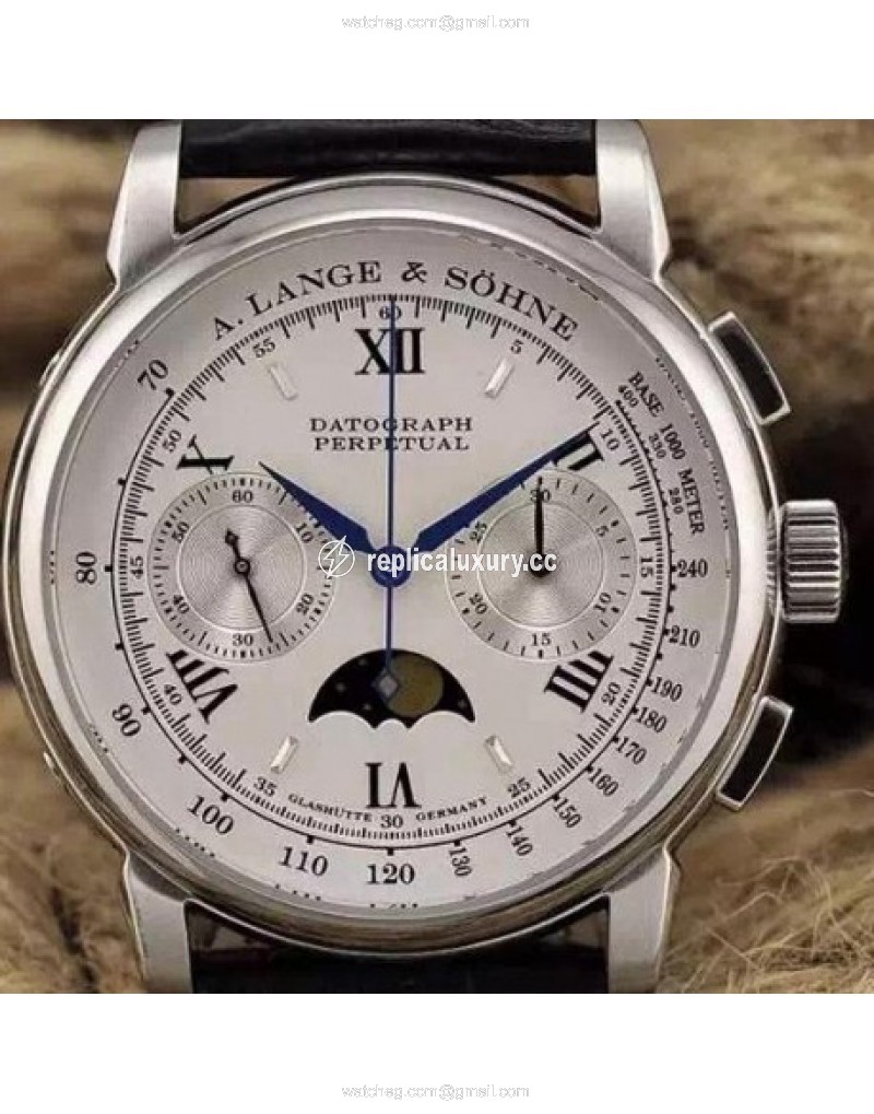 A. Lange & Sohne Lemania Moonphase Chronograph Stainless Steel White 