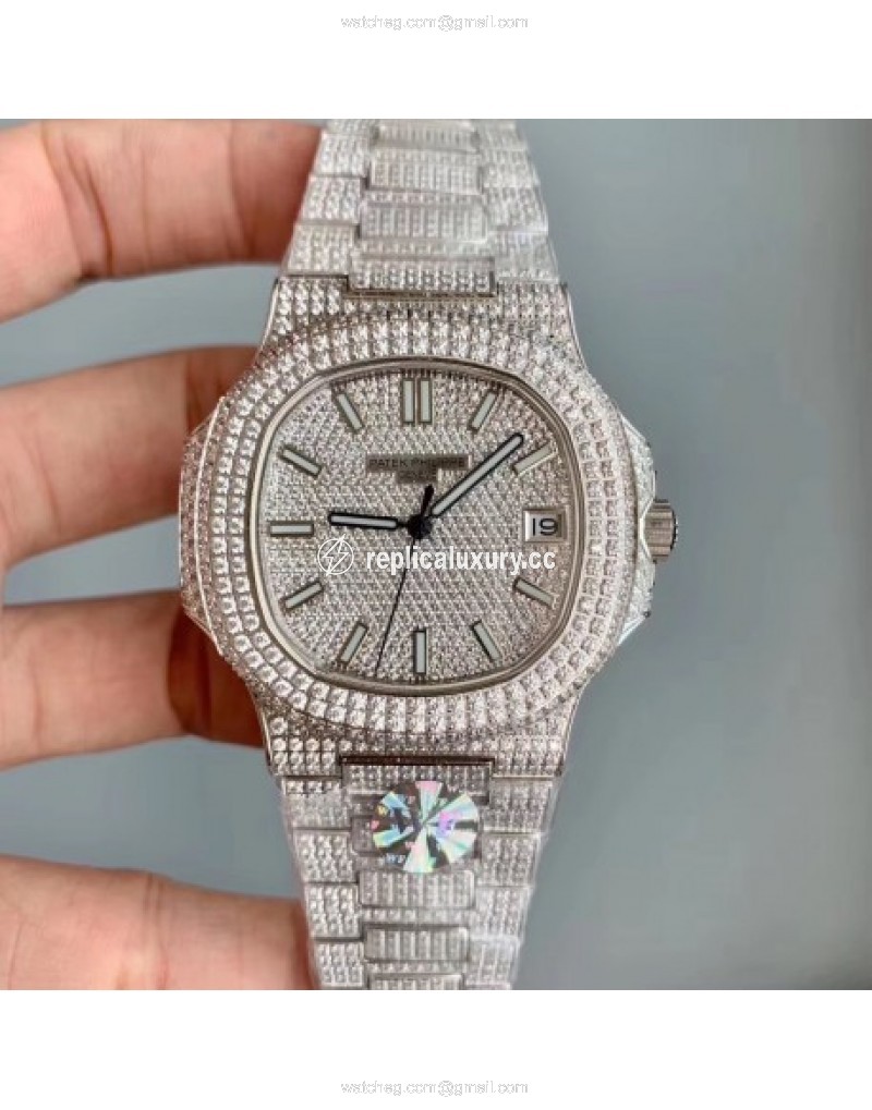 Patek Philippe Nautilus Jumbo 5719/10G-010 WF Stainless Steel & Diamonds Diamond 