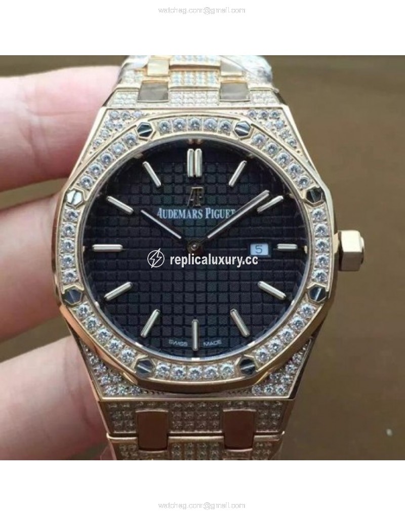 Audemars Piguet Royal Oak 67651 Ladies Rose Gold & Diamonds Black 
