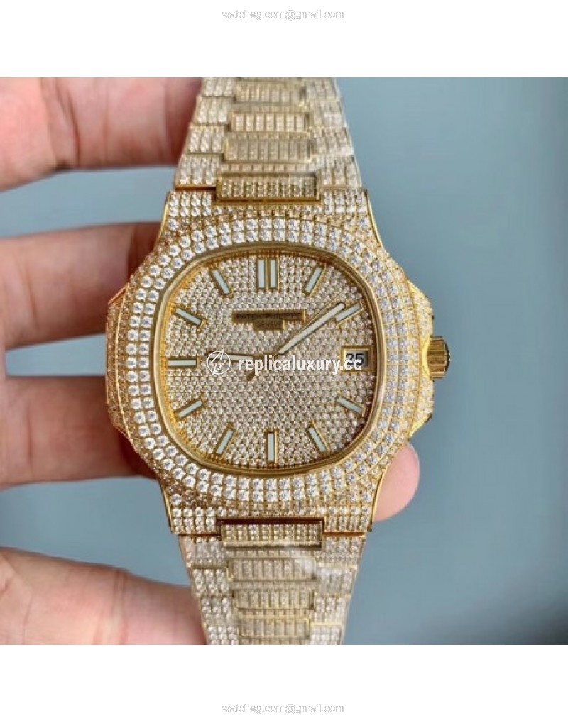 Patek Philippe Nautilus Jumbo 5719/10G-010 WF Yellow & Diamonds Diamond 