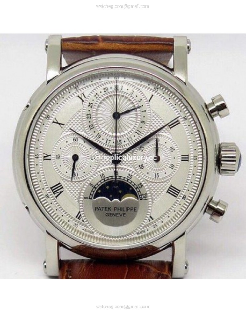 Patek Philippe Moonphase Chronograph Stainless Steel White 