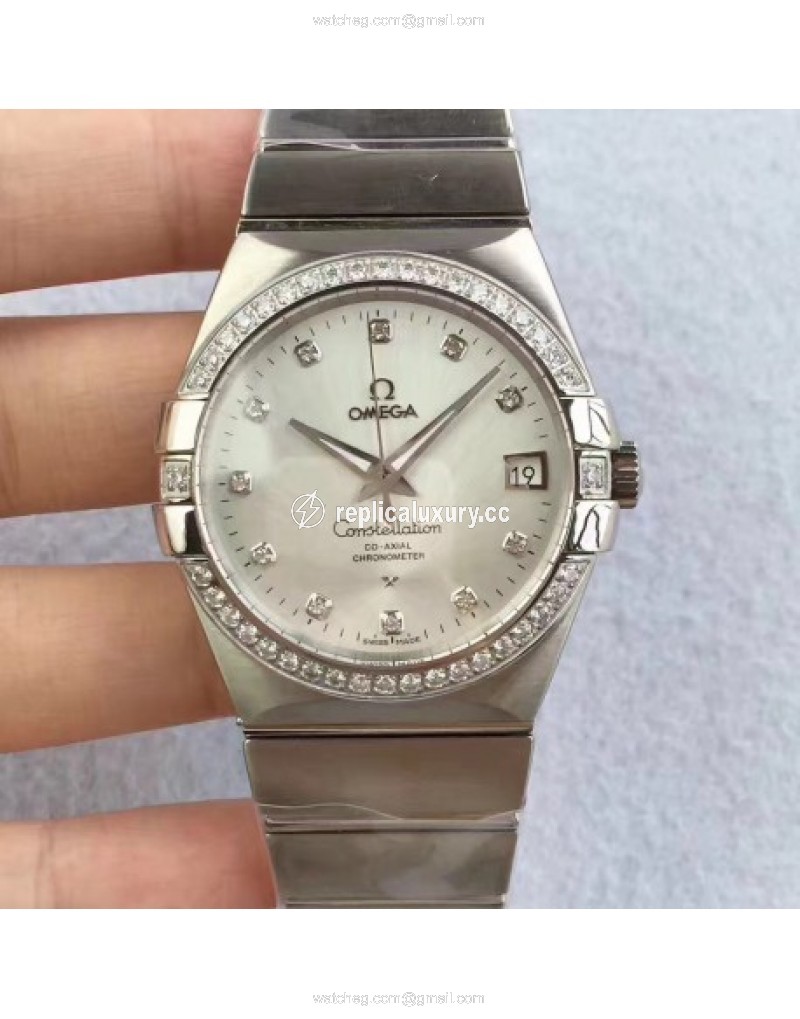 Omega Constellation 123.55.38.20.99.001 38MM SSS Stainless Steel & Diamonds Mother Of Pearl 