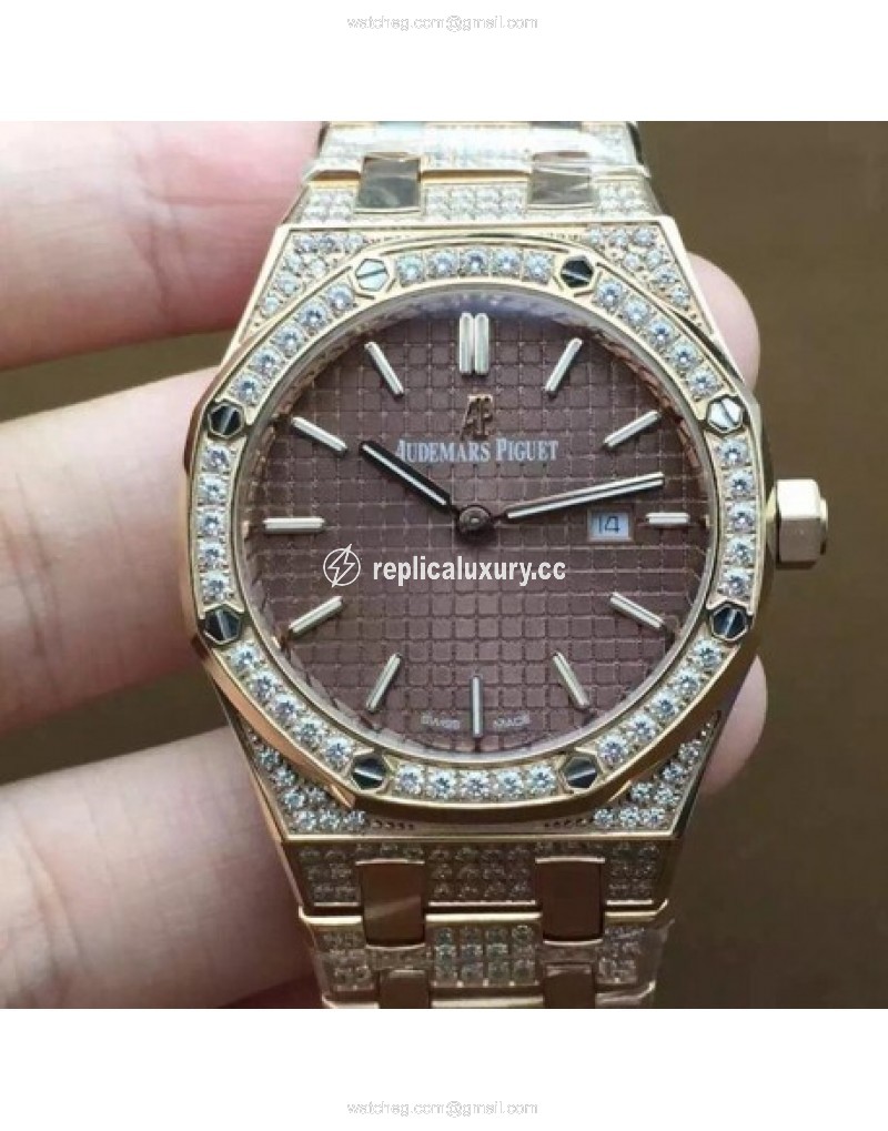 Audemars Piguet Royal Oak 67651 Ladies Rose Gold & Diamonds Brown 