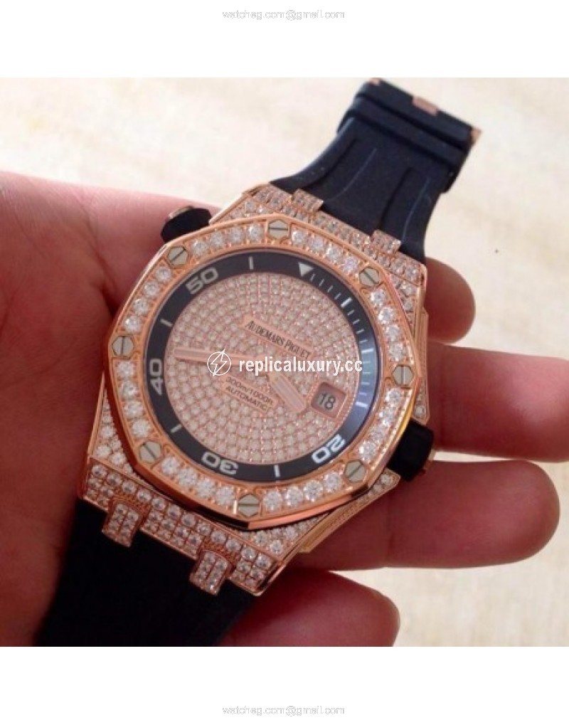 Audemars Piguet Royal Oak Offshore Diver 15709 Rose Gold & Diamonds Rose Gold & Diamonds 