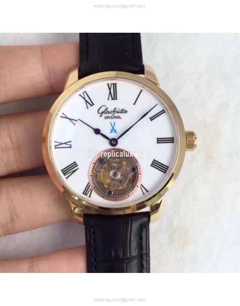 Glashutte Original Senator Meissen Tourbillon 1-94-11-01-01-04 Yellow Gold White 