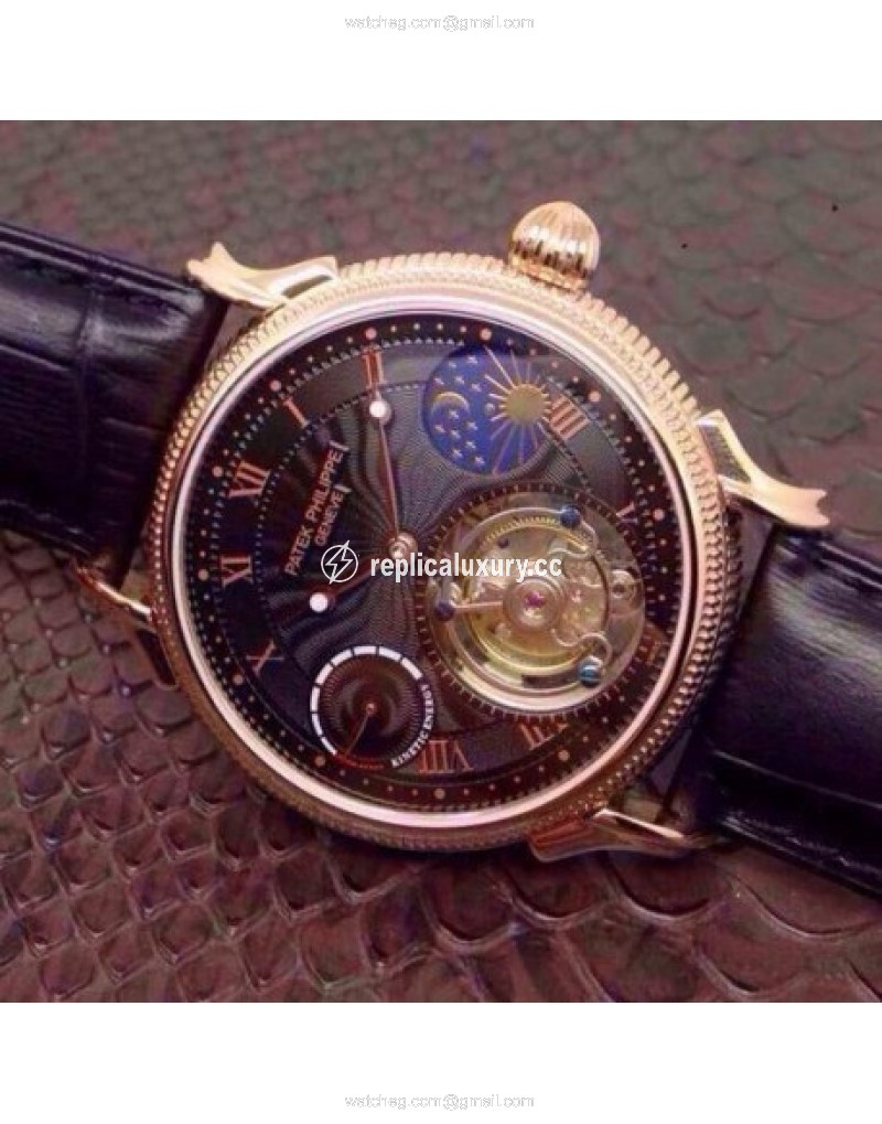 Patek Philippe Tourbillon Moonphase Power Reserve Rose Gold Black 