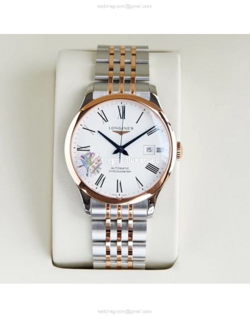 Longines Record L2.821.4.11.6 AF Stainless Steel & Rose Gold White 