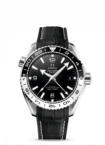 Omega Seamaster Planet Ocean 600M Co-Axial 43.5 Master Chronometer GMT Stainless Steel / Black White / Alligator 215.33.44.22.01.001