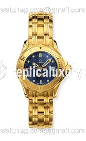 Omega Seamaster Diver 300M Quartz 28 Yellow Gold / Blue / Bracelet 2182.80.00