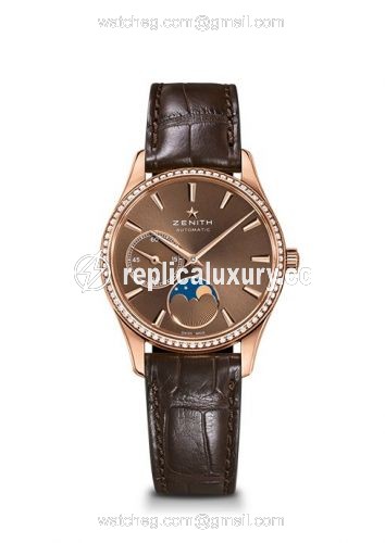 Zenith Elite Ultra Thin Lady Moonphase Rose Gold / Brown / Diamond 22.2310.692/75.C709