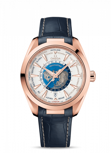 Omega Seamaster Aqua Terra 150M Master Chronometer 43 Worldtimer Sedna Gold / Silver / Alligator 220.53.43.22.02.001