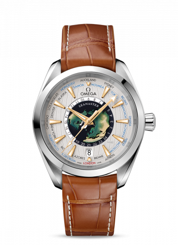 Omega Seamaster Aqua Terra 150M Master Chronometer 43 Worldtimer Platinum / Enamel / Alligator 220.93.43.22.99.001