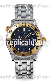 Omega Seamaster Diver 300M Quartz 36.25 Stainless Steel / Yellow Gold / Blue / Bracelet 2462.80.00