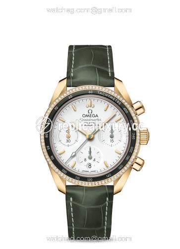 Omega Speedmaster Co-Axial 38 Yellow Gold / Diamond / Silver / Strap 324.68.38.50.02.004