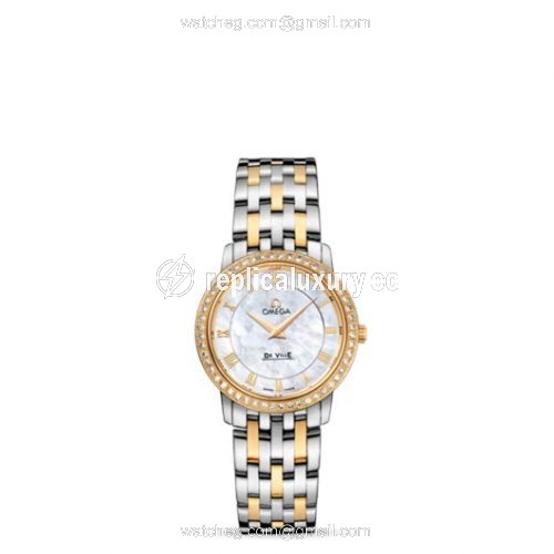 Omega De Ville Prestige Quartz 27 Stainless Steel / Yellow Gold / Diamond / Bracelet 413.25.27.60.05.001