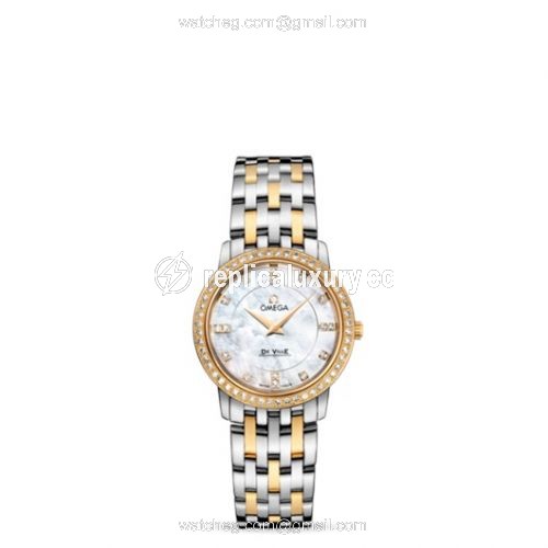 Omega De Ville Prestige Quartz 27 Stainless Steel / Yellow Gold / Diamond / MOP / Bracelet 413.25.27.60.55.001
