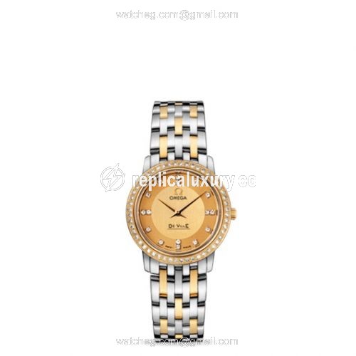 Omega De Ville Prestige Quartz 27 Stainless Steel / Yellow Gold / Diamond / Champagne / Bracelet 413.25.27.60.58.001
