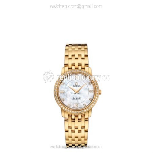 Omega De Ville Prestige Quartz 27 Yellow Gold Diamond / MOP Diamond / Bracelet 413.55.27.60.55.001
