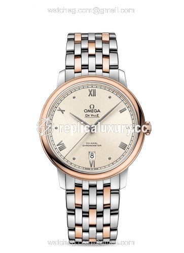 Omega De Ville Prestige Co-Axial 39.5 Stainless Steel / Red Gold / Pink Linen / Bracelet 424.20.40.20.09.001