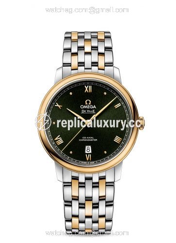 Omega De Ville Prestige Co-Axial 39.5 Stainless Steel / Yellow Gold / Green Sunburst / Bracelet 424.20.40.20.10.001