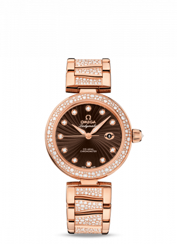 Omega LadyMatic Co-Axial 34 Red Gold / Diamond / Brown / Diamond Bracelet 425.65.34.20.63.003