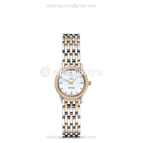 Omega De Ville Prestige Quartz 22 Stainless Steel / Yellow Gold / Diamond / MOP / Bracelet 4375.75.00