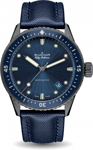 Blancpain Fifty Fathoms Bathyscaphe Ceramic / Blue / Canvas 5000-0240-O52A