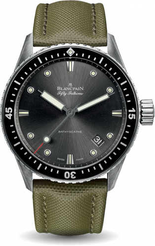 Blancpain Fifty Fathoms Bathyscaphe Stainless Steel / Grey / Sand Canvas 5000-1110-K52A
