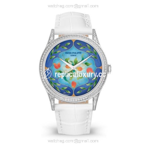 Patek Philippe Calatrava 5077 White Gold / Diamond / Floral Caprice 5077/100G-038