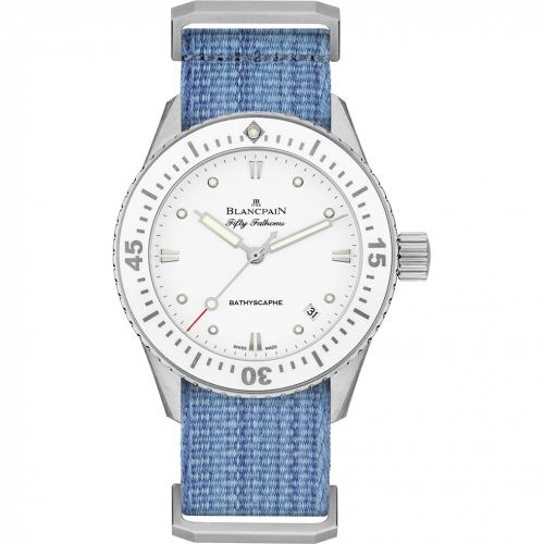 Blancpain Fifty Fathoms Bathyscaphe Stainless Steel / White / Jeans Nato 5100-1127-NAJ