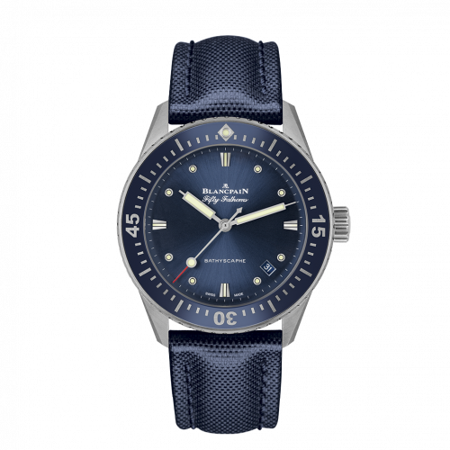Blancpain Fifty Fathoms Bathyscaphe Stainless Steel / Blue / Blue Canvas 5100-1140-O52A