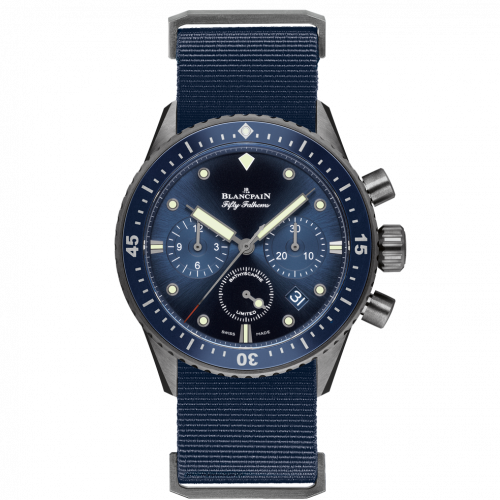 Blancpain Fifty Fathoms Bathyscaphe Flyback Chronograph Grey Ceramic / Blue / Blue Nato 5200-0240-NAOA