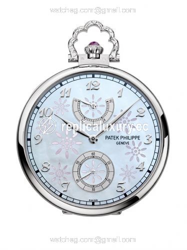 Patek Philippe Pocket Watch Lepine Power Reserve White Gold / Geisha under a Cherry Tree 982/140G