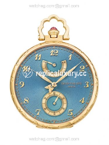 Patek Philippe Pocket Watch Lepine Power Reserve Yellow Gold / Butterflies and Orchids 982/182J