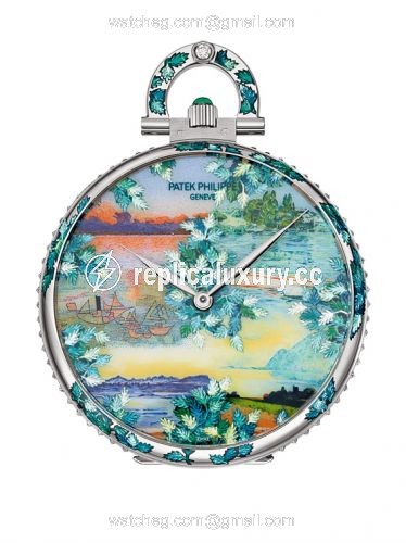 Patek Philippe Pocket Watch Lepine White Gold / Dawn on the Lake 993/100G