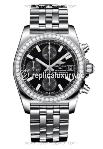 Breitling Chronomat 38 SleekT Stainless Steel / Diamond / Black / Bracelet A1331053/BD92/385A