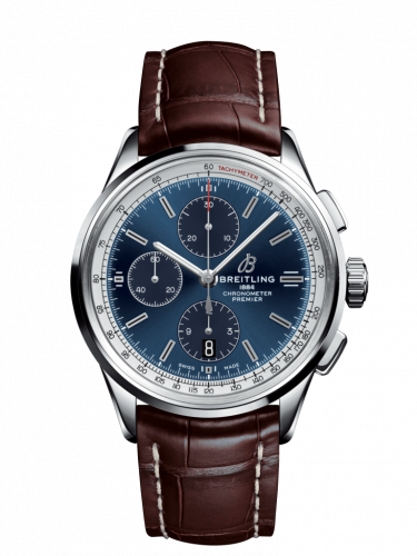 Breitling Premier Chronograph 42 Stainless Steel / Blue / Croco Brown / Tang A13315351C1P2