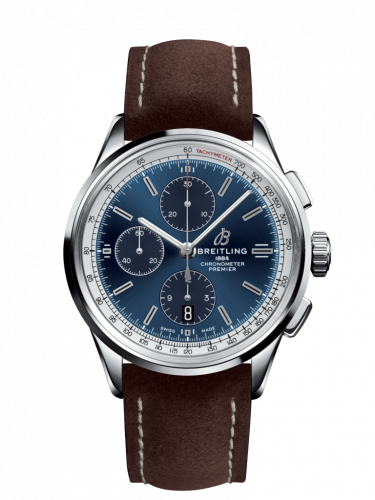 Breitling Premier Chronograph 42 Stainless Steel / Blue / Nubuck Brown / Tang A13315351C1X2