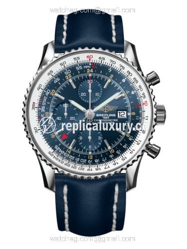 Breitling Navitimer World Stainless Steel / Blue / Calf / Pin A24322121C1X1