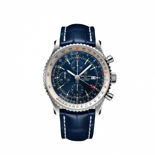 Breitling Navitimer 1 Chronograph GMT Stainless Steel / Blue / Croco / Pin A24322121C2P1