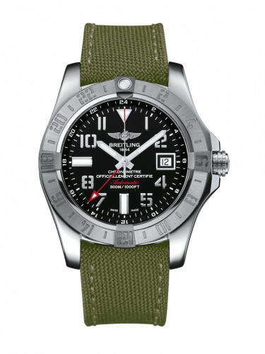 Breitling Avenger II GMT Stainless Steel / Volcano Black / Military / Pin A3239011/BC34/106W/A20BA.1