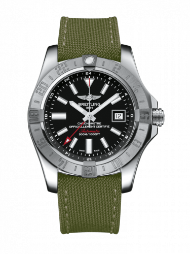 Breitling Avenger II GMT Stainless Steel / Volcano Black / Military / Pin A3239011/BC35/106W/A20BA.1
