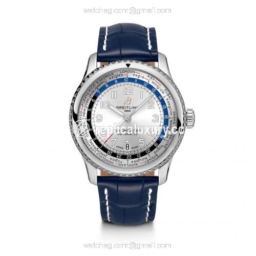 Breitling Navitimer 8 B35 Automatic Unitime 43 Stainless Steel / Silver / Blue Croco A3521U01G1P2
